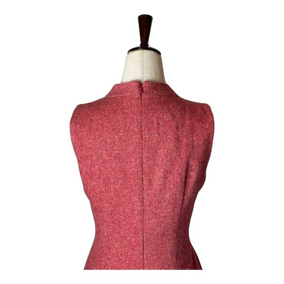 Hobbs London Dress Women 4 Red Wool Silk Tweed Button Neckline Sheath Preppy - Picture 4 of 13